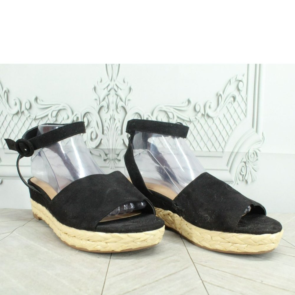 Lane Bryant Black Suede Ankle Strap Espadrille Platform Sandals Size 9 Wide - Picture 3 of 10